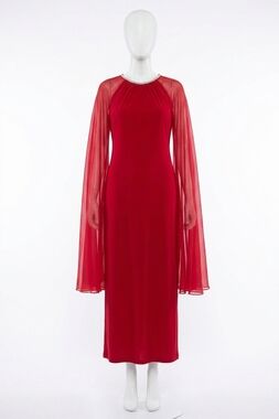 NEW R&M RICHARDS rhinestone neck long evening dress in red